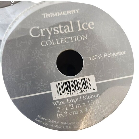 Trim Merry Crystal Ice Ribbon Collection Wire-Edged Set Of 6 Rolls Silver Glitte - Picture 5 of 8